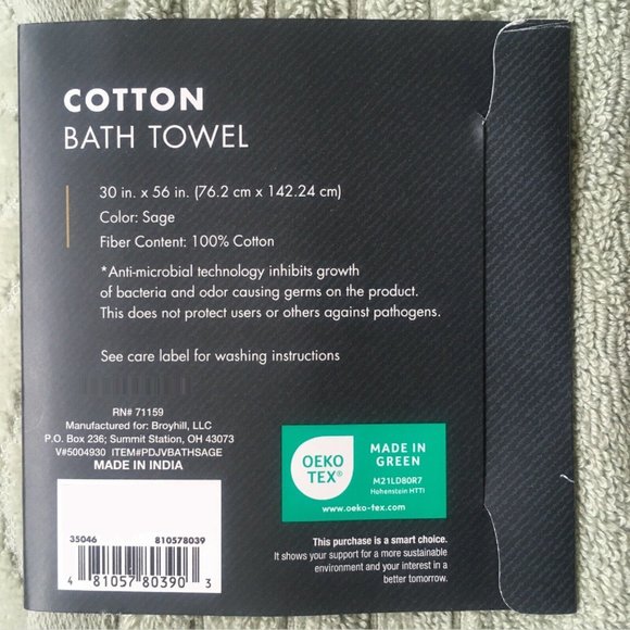 3 SAGE GREEN Broyhill Jacquard-Pattern Textured Velour Cotton Bath Towels THICK